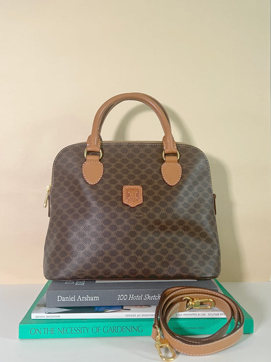 Celine絕版中古凱旋門啡色皮革貝殼包手提斜背包 原裝肩帶 日本Vintage