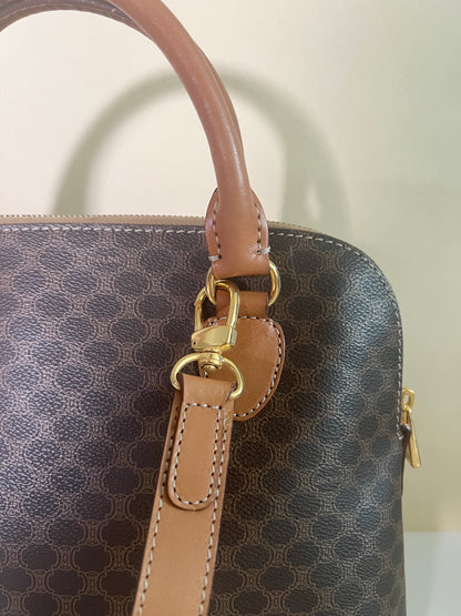 Celine絕版中古凱旋門啡色皮革貝殼包手提斜背包 原裝肩帶 日本Vintage