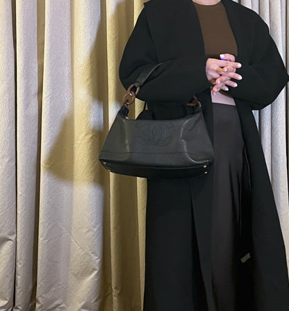 Chanel hobo木連接黑色手袋肩側背包 有卡貼 絕版稀有中古美品