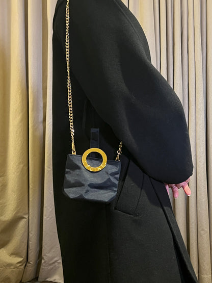 Celine中古深藍色金色環扣小手袋 贈送肩帶 側肩斜背包 未使用品