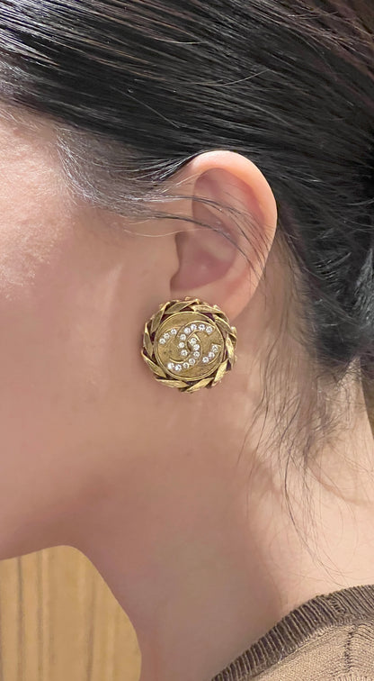 CHANEL clip-on earrings 金色水鑽鏈條耳夾 原裝盒 情人節禮物