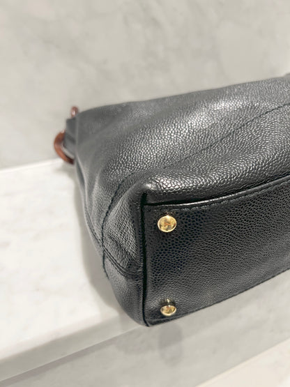 Chanel hobo木連接黑色手袋肩側背包 有卡貼 絕版稀有中古美品