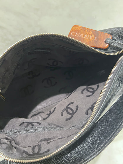 Chanel hobo木連接黑色手袋肩側背包 有卡貼 絕版稀有中古美品