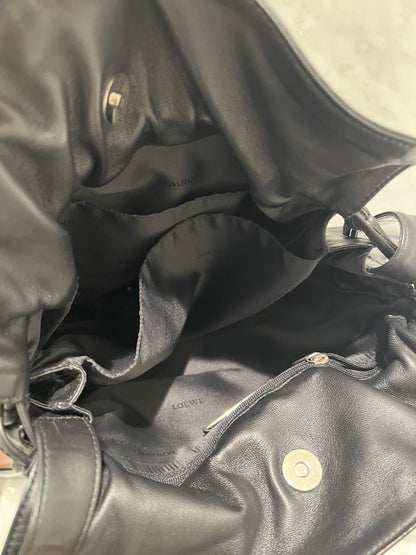 Loewe Flamenco黑色羊皮斜挎單肩束繩袋束口肩背包 日本中古美品