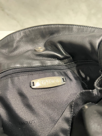 Loewe Flamenco黑色羊皮斜挎單肩束繩袋束口肩背包 日本中古美品