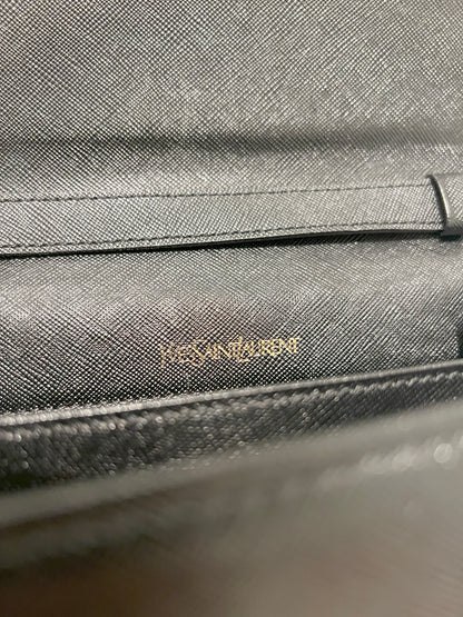 YSL稀有中古黑色十字紋風琴腋下肩背側肩手提包 可調節肩帶 日本vintage