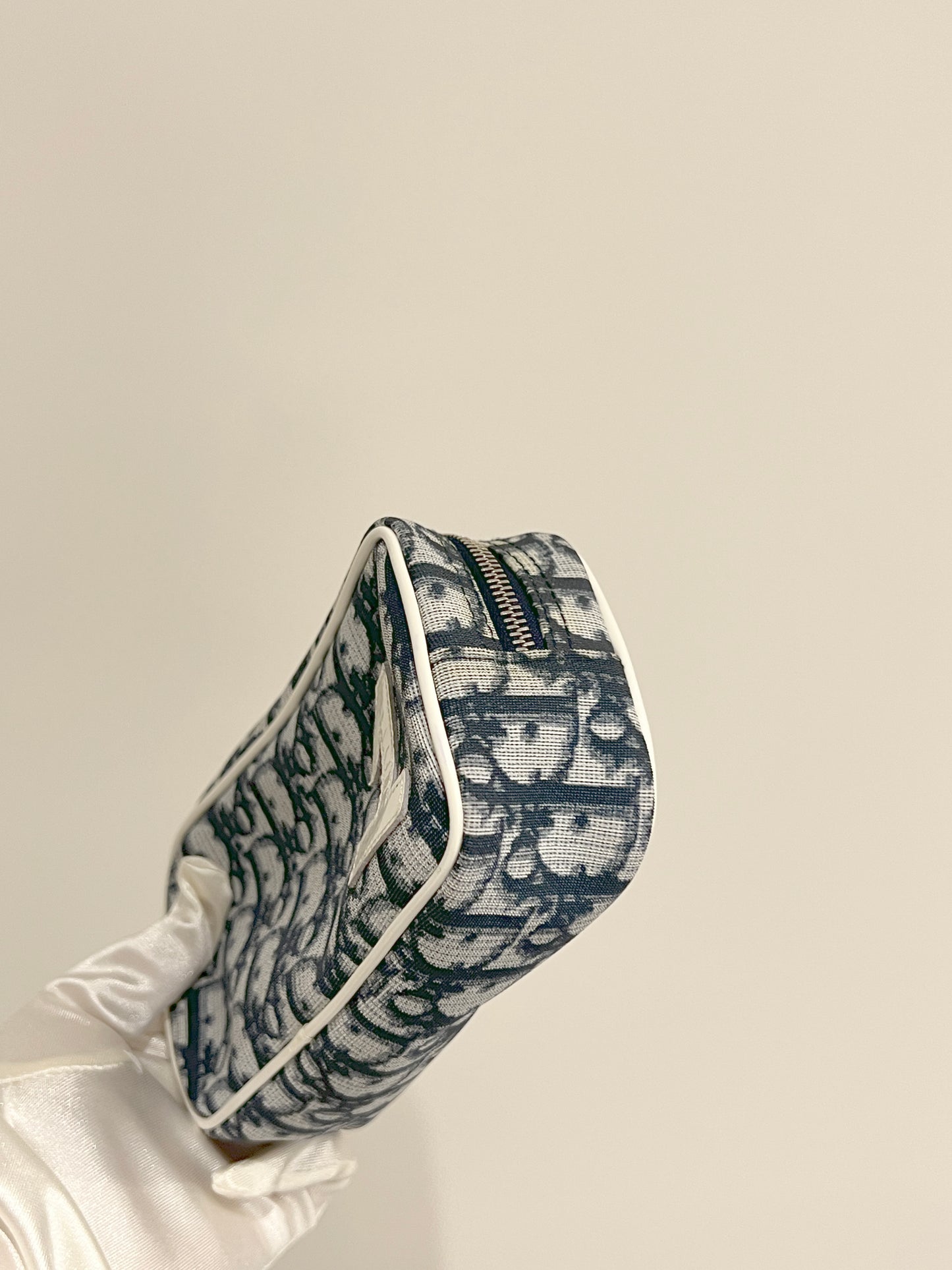 Dior深藍色老花手拿袋化妝包 日本中古Vintage 情人節禮物