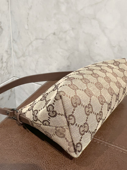 Gucci皮革手柄啡色老花手提肩背側肩袋