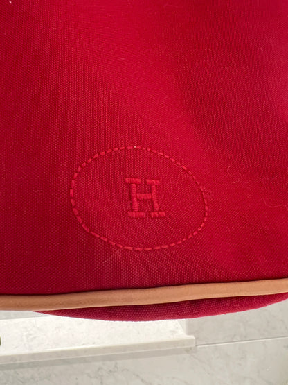 HERMES Vintage Backpack中古紅色帆布金扣皮革肩帶背包皮肩背袋