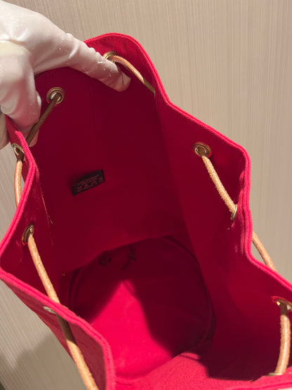HERMES Vintage Backpack中古紅色帆布金扣皮革肩帶背包皮肩背袋