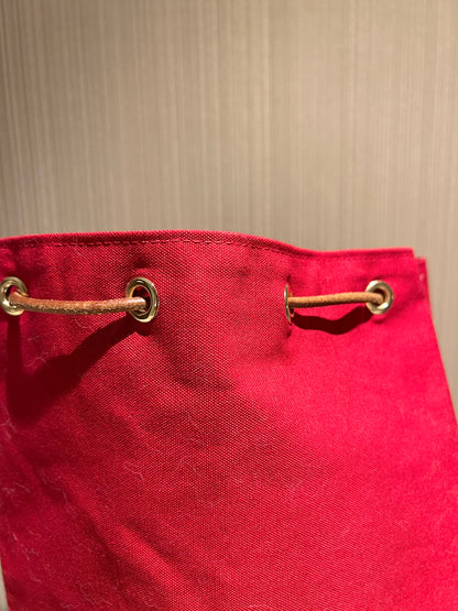 HERMES Vintage Backpack中古紅色帆布金扣皮革肩帶背包皮肩背袋