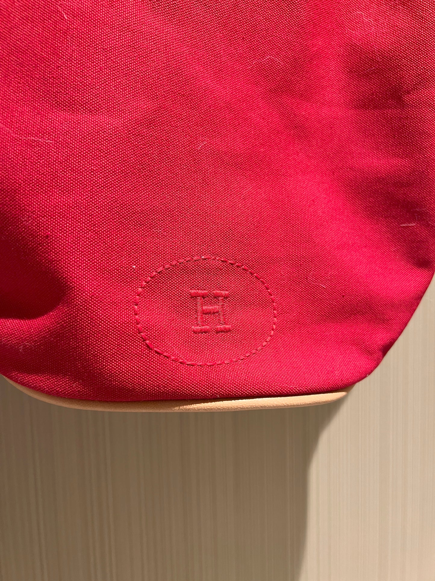 HERMES Vintage Backpack中古紅色帆布金扣皮革肩帶背包皮肩背袋