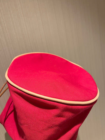HERMES Vintage Backpack中古紅色帆布金扣皮革肩帶背包皮肩背袋
