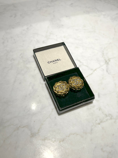 CHANEL clip-on earrings 金色水鑽鏈條耳夾 原裝盒 情人節禮物
