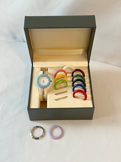Gucci Bezel watch銀色中古手錶 12色外圈正常運作 盒保證卡書仔