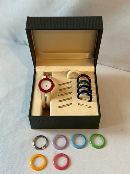 Gucci Bezel watch銀色中古手錶 12色外圈正常運作 盒保證卡書仔