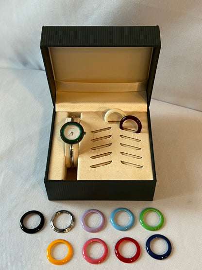 Gucci Bezel watch銀色中古手錶 12色外圈正常運作 盒保證卡書仔