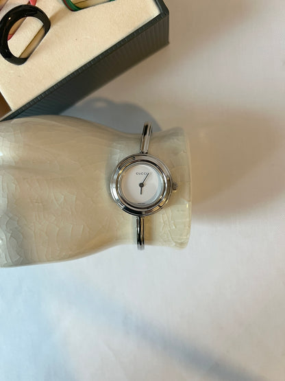 Gucci Bezel watch銀色中古手錶 12色外圈正常運作 盒保證卡書仔