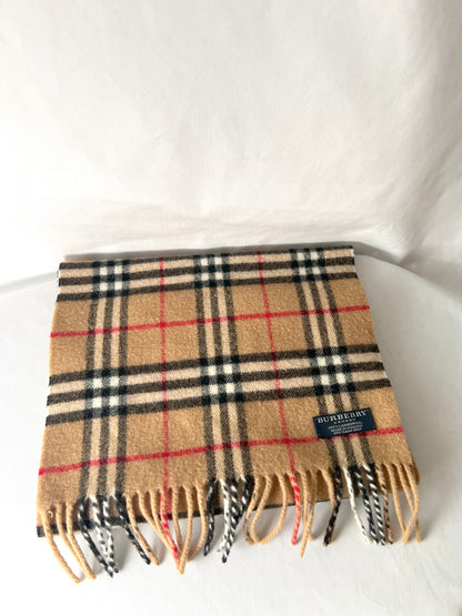 Burberry Scarf經典啡色格紋流蘇頸巾 全羊毛
