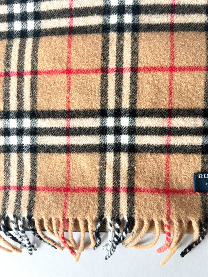 Burberry Scarf經典啡色格紋流蘇頸巾 全羊毛