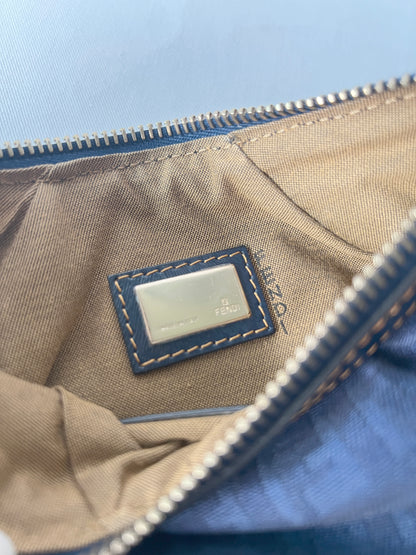 Fendi Zucca極美品深藍色老花心形星形吊飾手提袋 保證卡