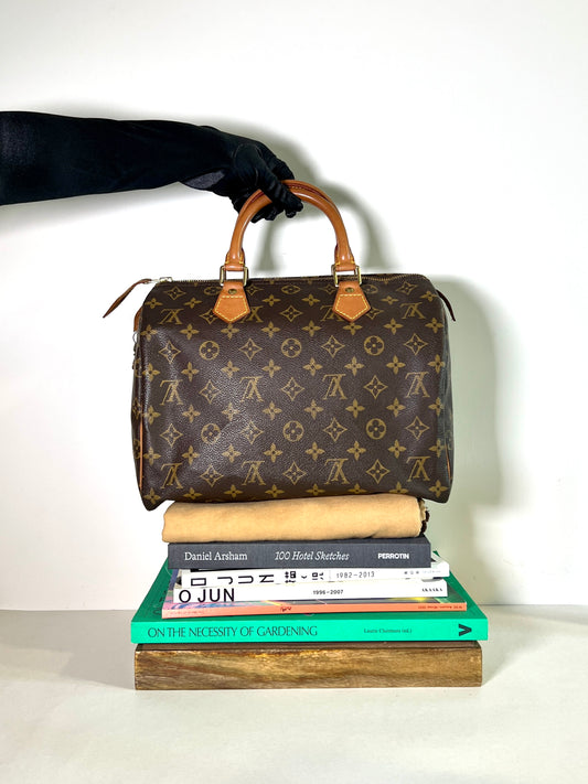 LV speedy 30 啡色老花金色鎖頭手袋大容量手提包 日出中古二手