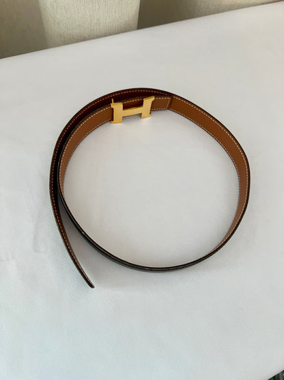 Hermes H reversible belt 24mm金扣黑色啡色雙面皮腰帶