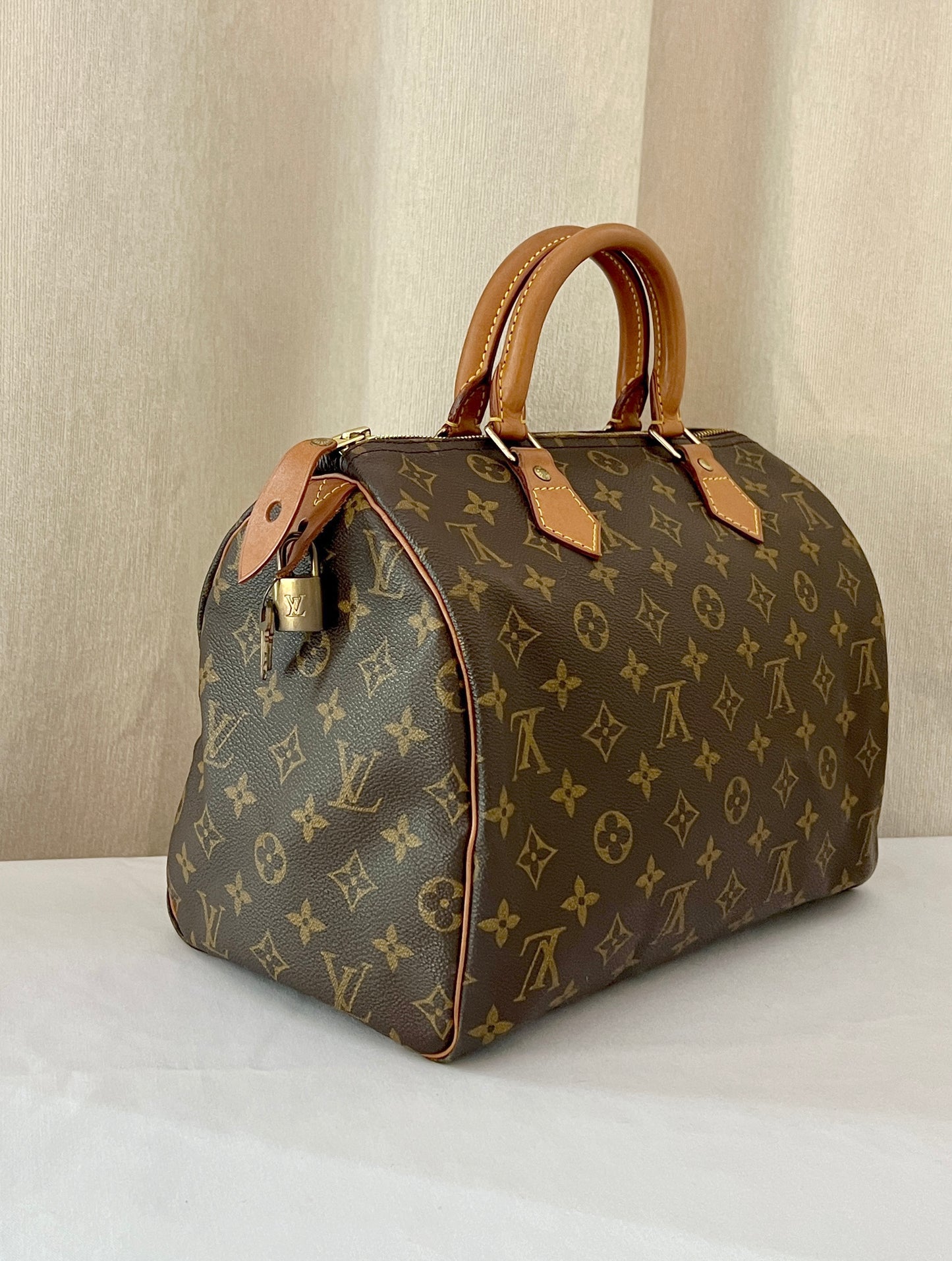 LV speedy 30 啡色老花金色鎖頭手袋大容量手提包 日出中古二手