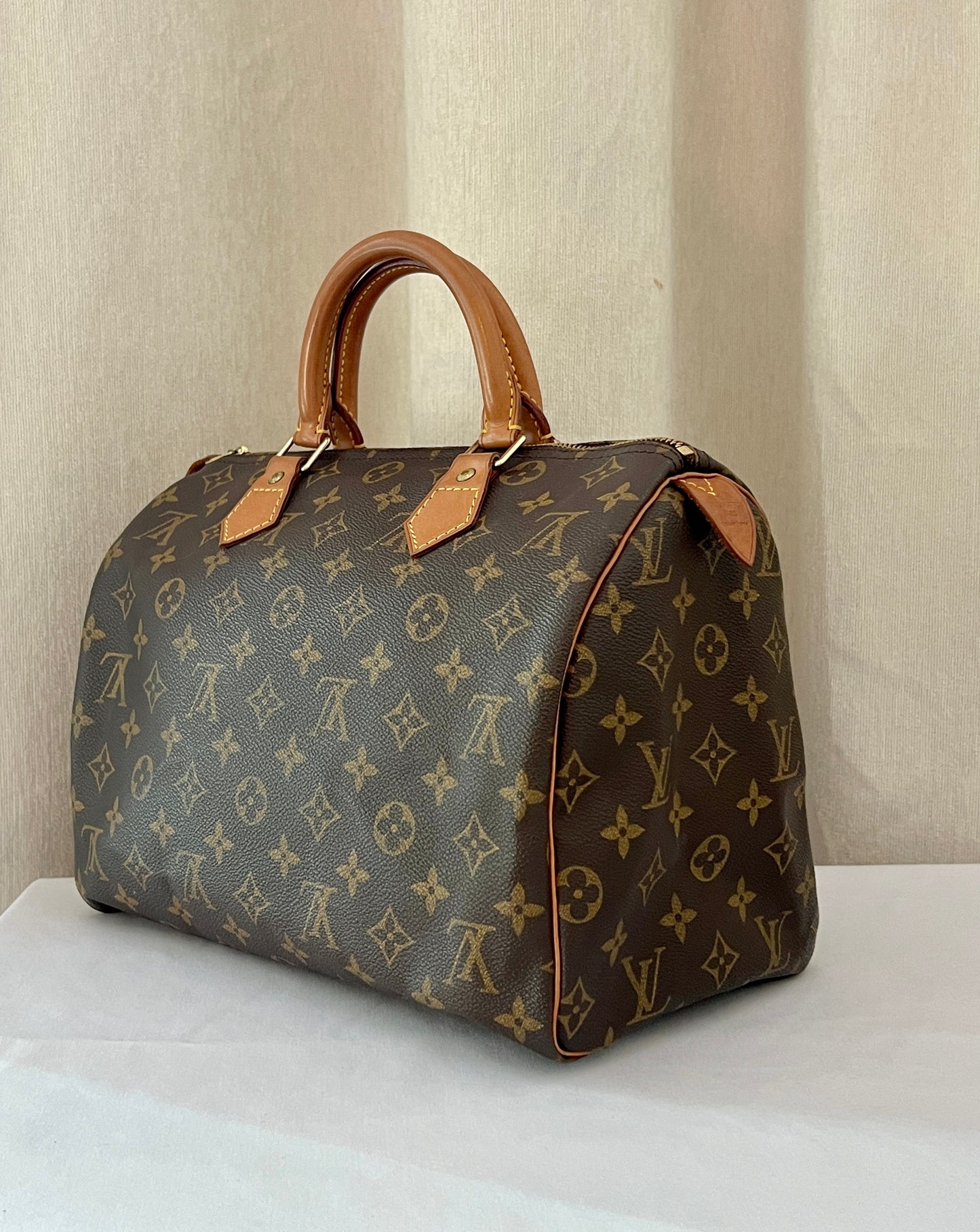 LV speedy 30 啡色老花金色鎖頭手袋大容量手提包 日出中古二手