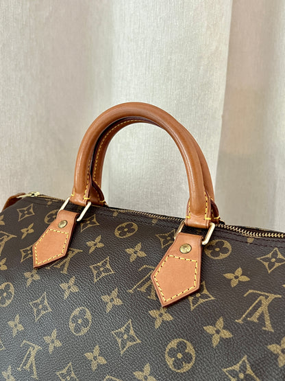 LV speedy 30 啡色老花金色鎖頭手袋大容量手提包 日出中古二手