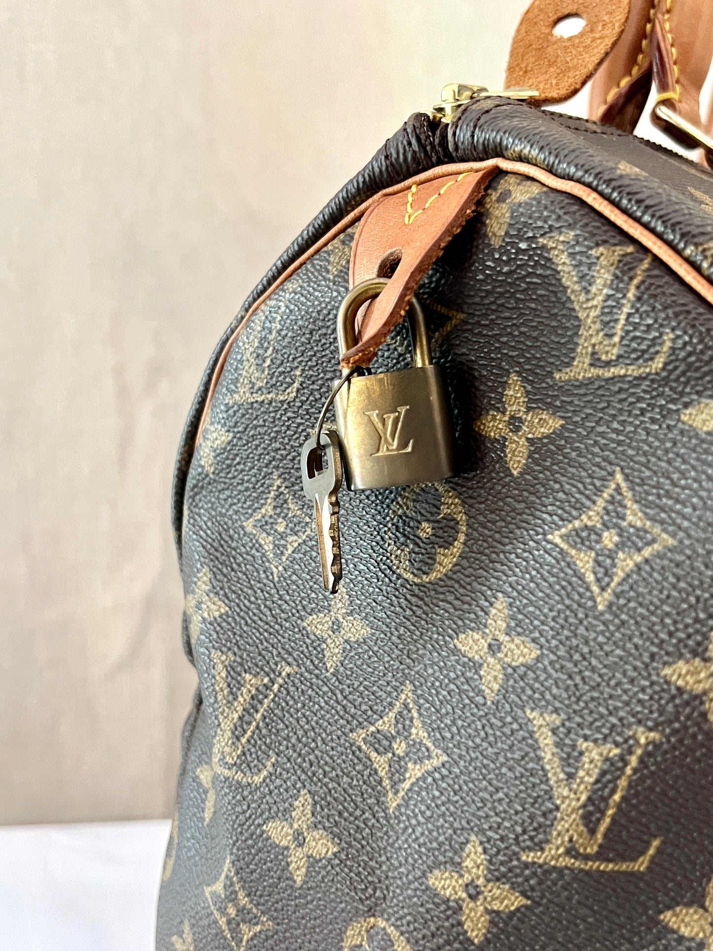 LV speedy 30 啡色老花金色鎖頭手袋大容量手提包 日出中古二手