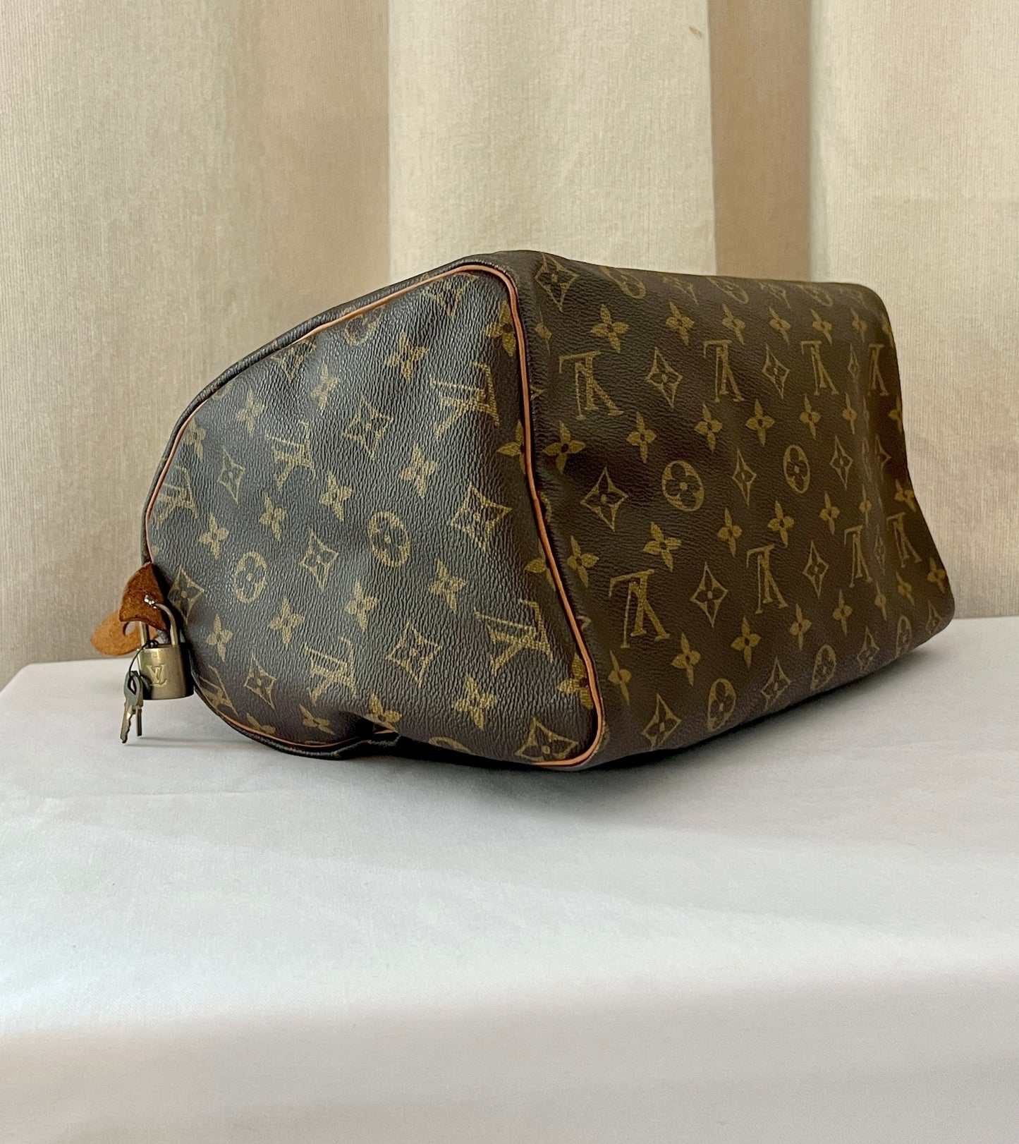 LV speedy 30 啡色老花金色鎖頭手袋大容量手提包 日出中古二手