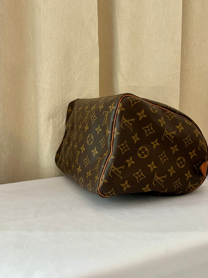 LV speedy 30 啡色老花金色鎖頭手袋大容量手提包 日出中古二手