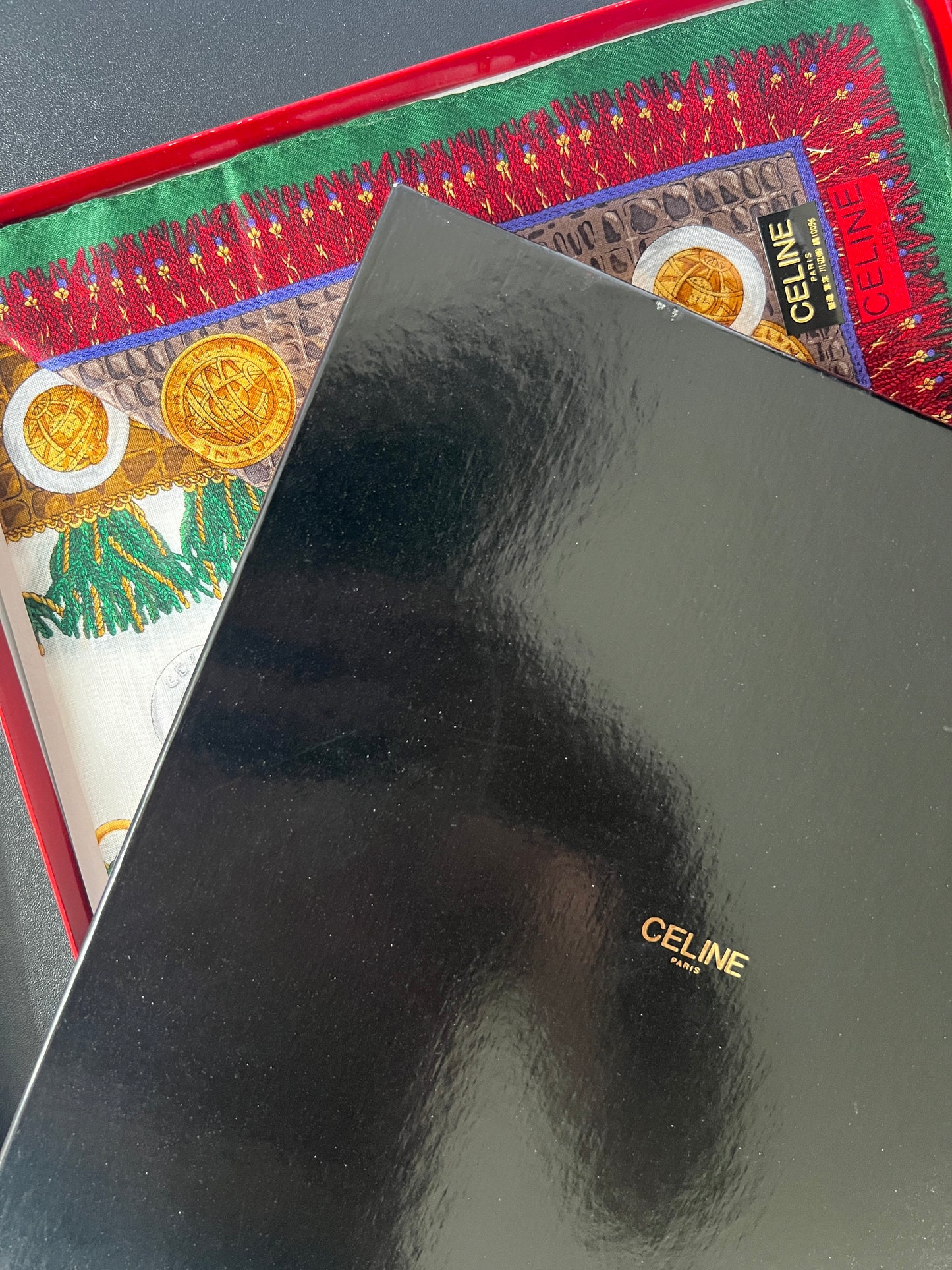 Celine scarf金幣綿質圍巾方巾絲巾 全新連貼紙 日本中古Vintage