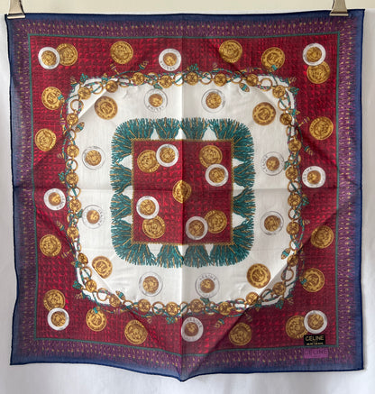 Celine scarf金幣綿質圍巾方巾絲巾 全新連貼紙 日本中古Vintage