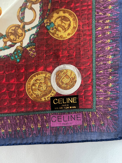 Celine scarf金幣綿質圍巾方巾絲巾 全新連貼紙 日本中古Vintage