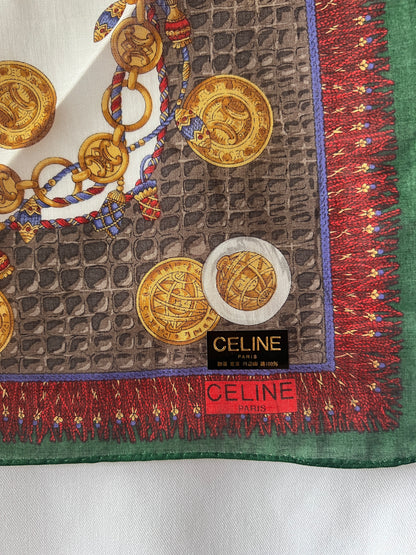 Celine scarf金幣綿質圍巾方巾絲巾 全新連貼紙 日本中古Vintage