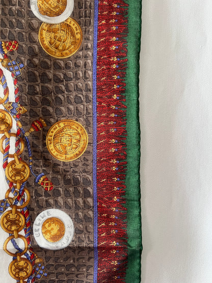 Celine scarf金幣綿質圍巾方巾絲巾 全新連貼紙 日本中古Vintage