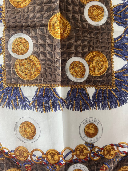 Celine scarf金幣綿質圍巾方巾絲巾 全新連貼紙 日本中古Vintage