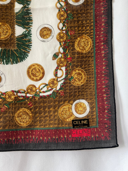 Celine scarf金幣綿質圍巾方巾絲巾 全新連貼紙 日本中古Vintage