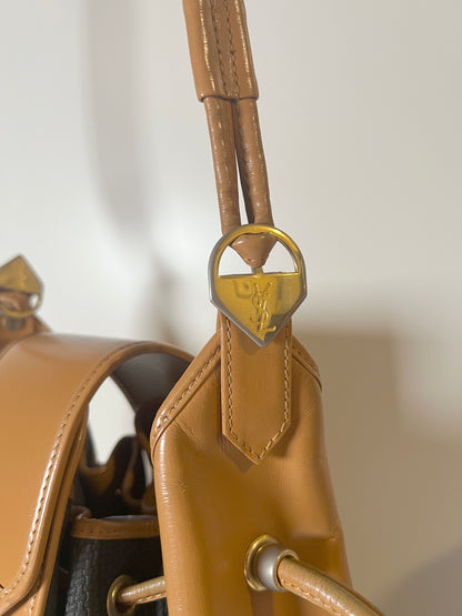 YSL啡色皮革中古特色水桶包 可調節肩帶 日本中古Vintage