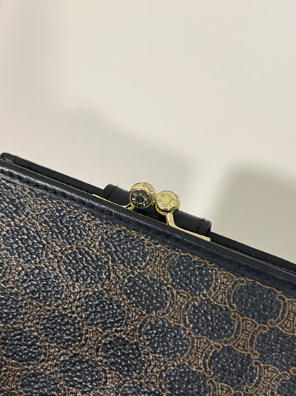 Celine黑色凱旋門短夾皮革銀包錢包 日本中古Vintage