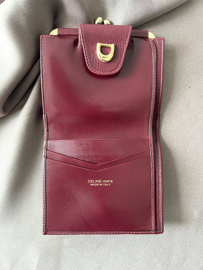 Celine Triomphe wallet 稀有中古櫻桃暗紅色猄皮皮革短夾錢包