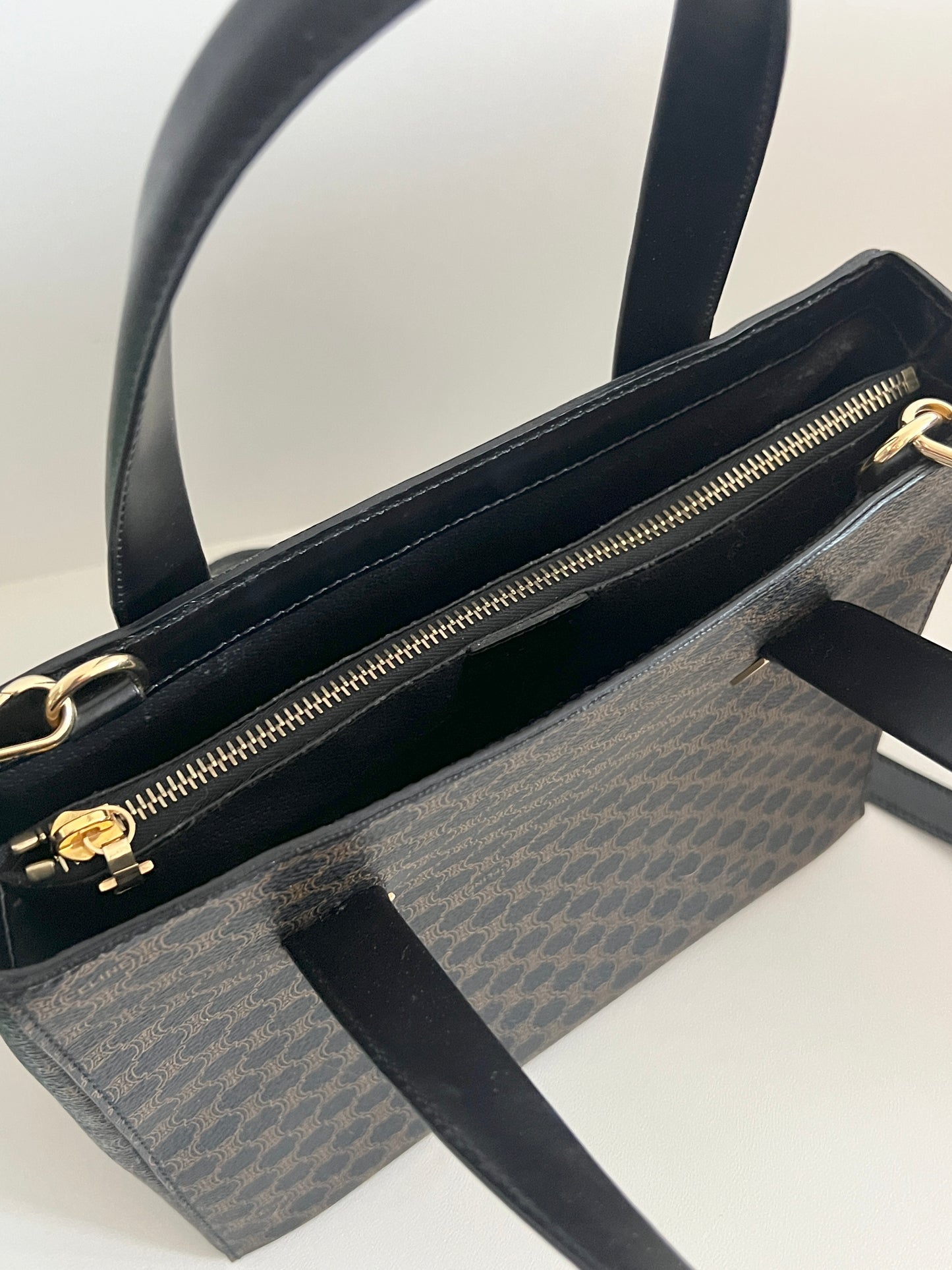 Celine中古黑色凱旋門手提袋肩背側肩包 原裝肩帶 日本Vintage