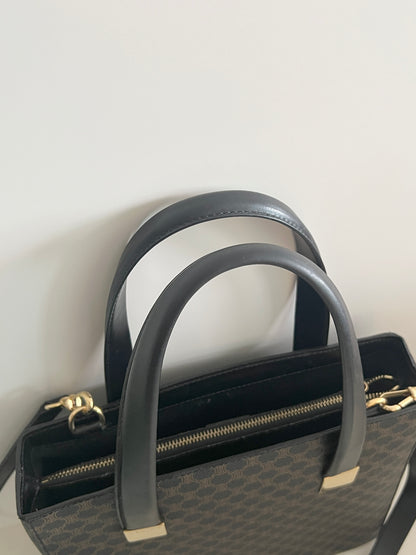 Celine中古黑色凱旋門手提袋肩背側肩包 原裝肩帶 日本Vintage