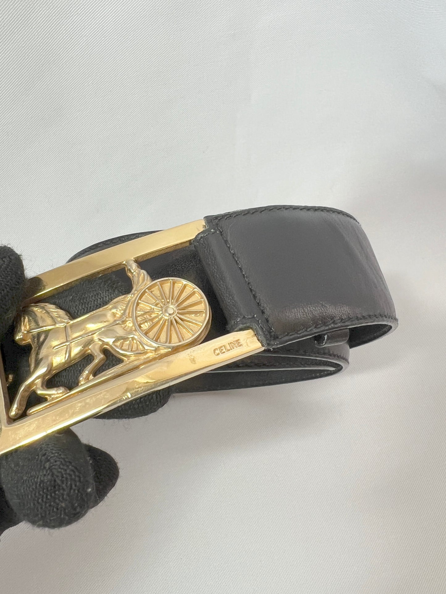 RARE TO GO 中古 | CELINE Vintage Belt 馬車金扣黑色皮腰帶