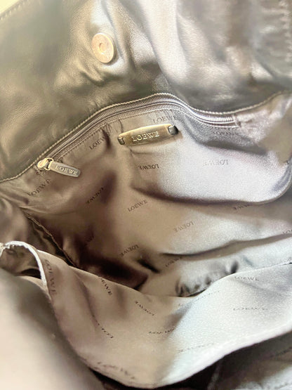 Loewe Flamenco黑色羊皮斜挎單肩束繩袋束口肩背包 日本中古二手
