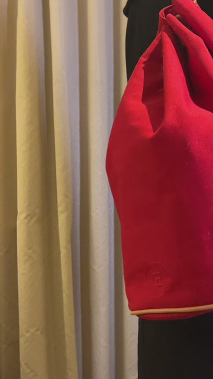 HERMES Vintage Backpack中古紅色帆布金扣皮革肩帶背包皮肩背袋